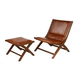 Brown Teak Wood Traditional Accent Chair with Ottoman (Set of 2) by Litton Lane