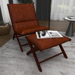 Brown Teak Wood Traditional Accent Chair with Ottoman (Set of 2) by Litton Lane -Outlet Litton Lane Store brown litton lane accent chairs 64781 d4 1000