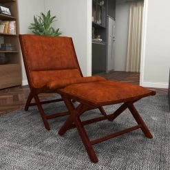 Brown Teak Wood Traditional Accent Chair with Ottoman (Set of 2) by Litton Lane -Outlet Litton Lane Store brown litton lane accent chairs 64781 fa 1000