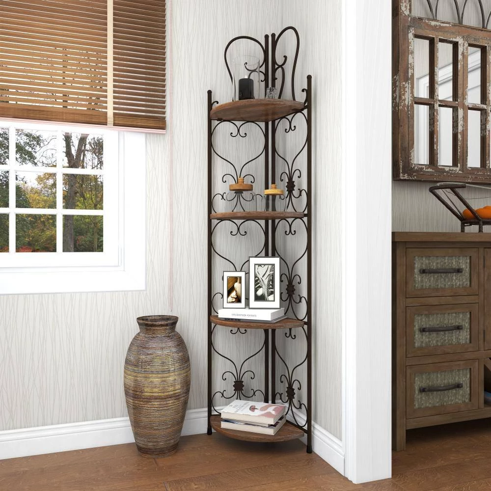 66 in. Metal Farmhouse 4 Shelf Bakers Rack in Brown by Litton Lane 8 66 in. Metal Farmhouse 4 Shelf Bakers Rack in Brown by Litton Lane - Image 6