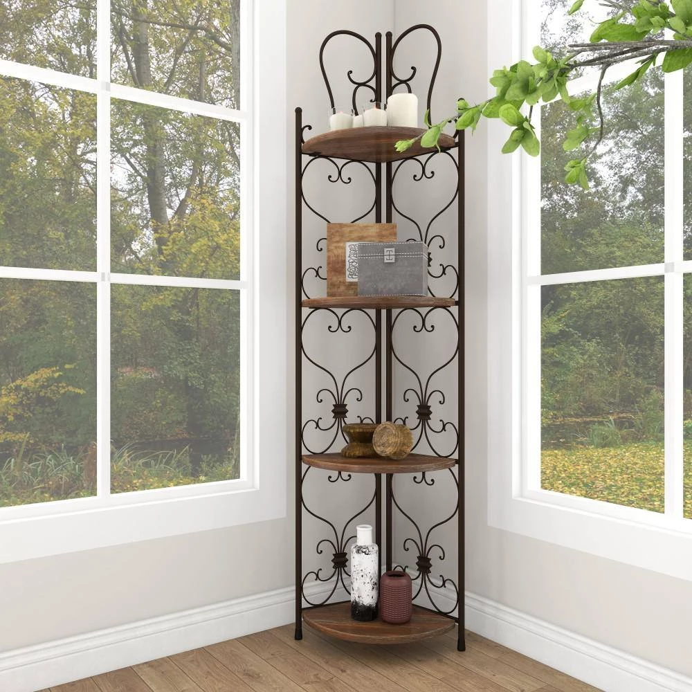 66 in. Metal Farmhouse 4 Shelf Bakers Rack in Brown by Litton Lane 9 66 in. Metal Farmhouse 4 Shelf Bakers Rack in Brown by Litton Lane - Image 7