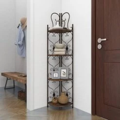 66 in. Metal Farmhouse 4 Shelf Bakers Rack in Brown by Litton Lane 16 66 in. Metal Farmhouse 4 Shelf Bakers Rack in Brown by Litton Lane -Outlet Litton Lane Store brown litton lane baker s racks 69873 4f 1000