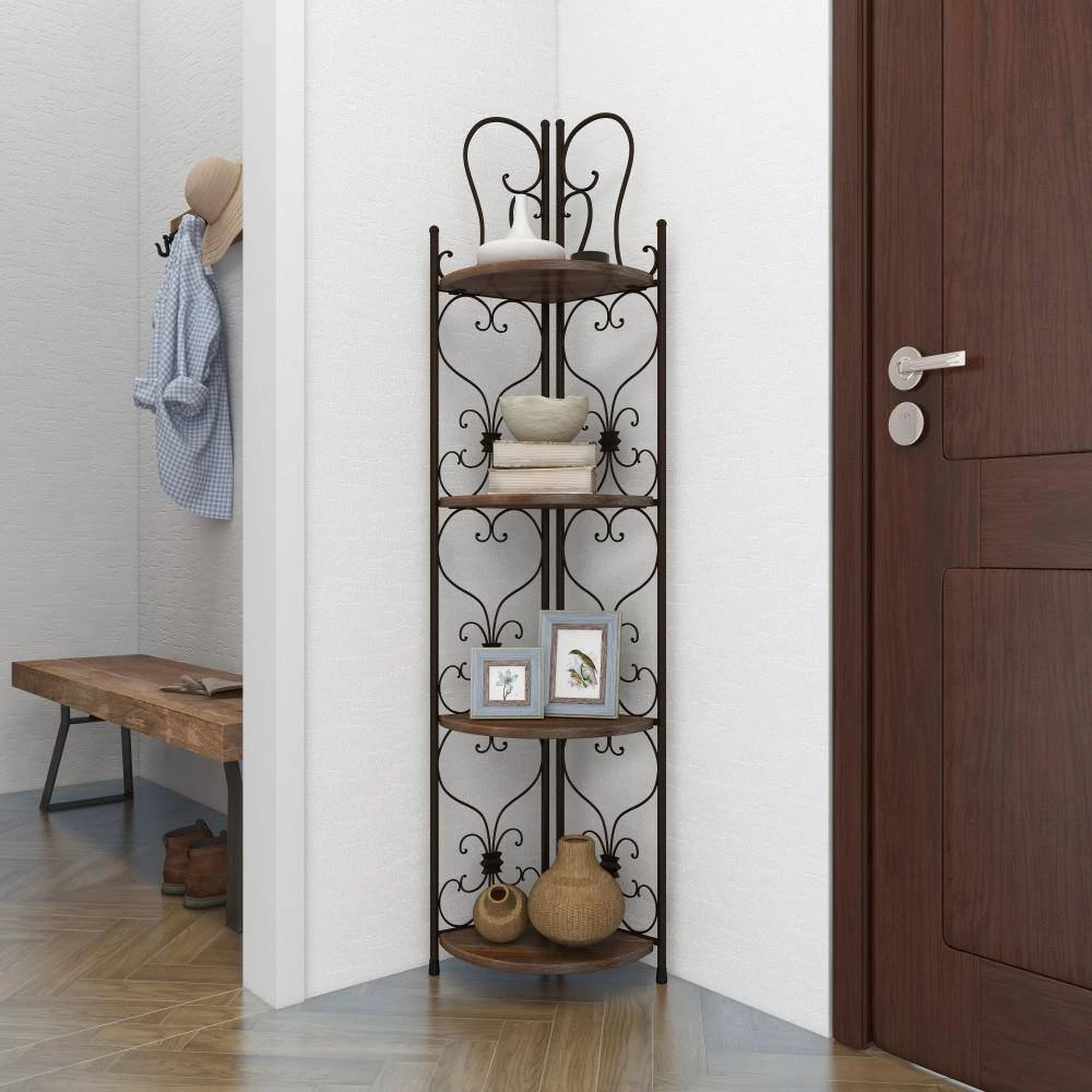 66 in. Metal Farmhouse 4 Shelf Bakers Rack in Brown by Litton Lane 7 66 in. Metal Farmhouse 4 Shelf Bakers Rack in Brown by Litton Lane - Image 5