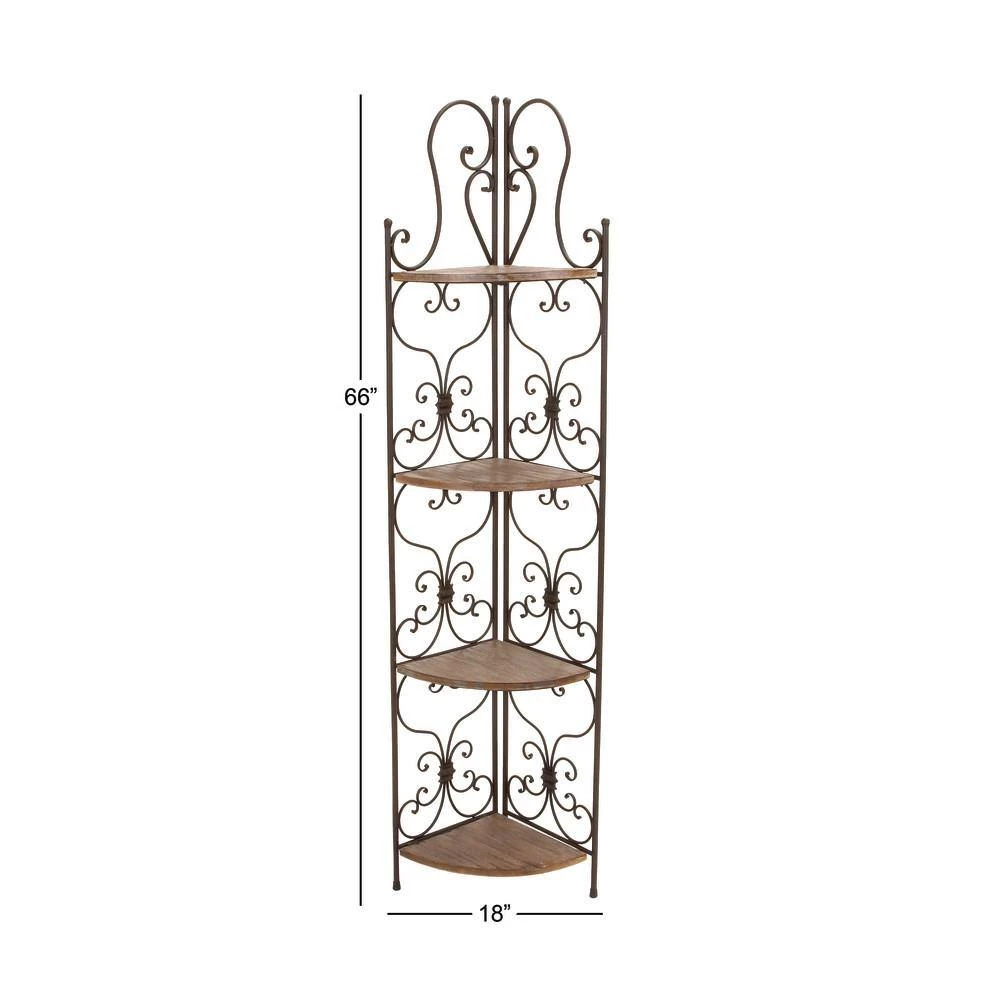 66 in. Metal Farmhouse 4 Shelf Bakers Rack in Brown by Litton Lane 6 66 in. Metal Farmhouse 4 Shelf Bakers Rack in Brown by Litton Lane - Image 4
