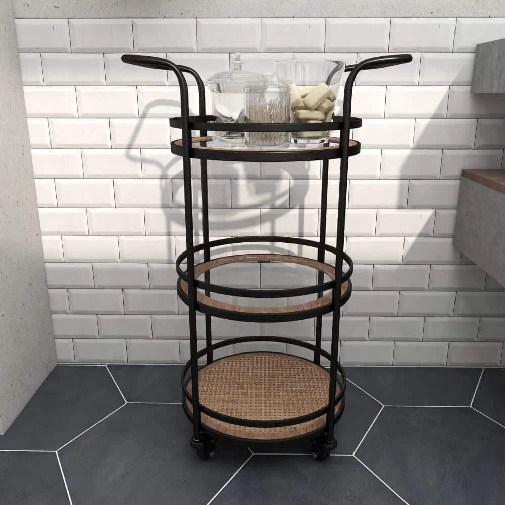 35 in. Brown Industrial Metal Bar Cart by Litton Lane 8 35 in. Brown Industrial Metal Bar Cart by Litton Lane - Image 6