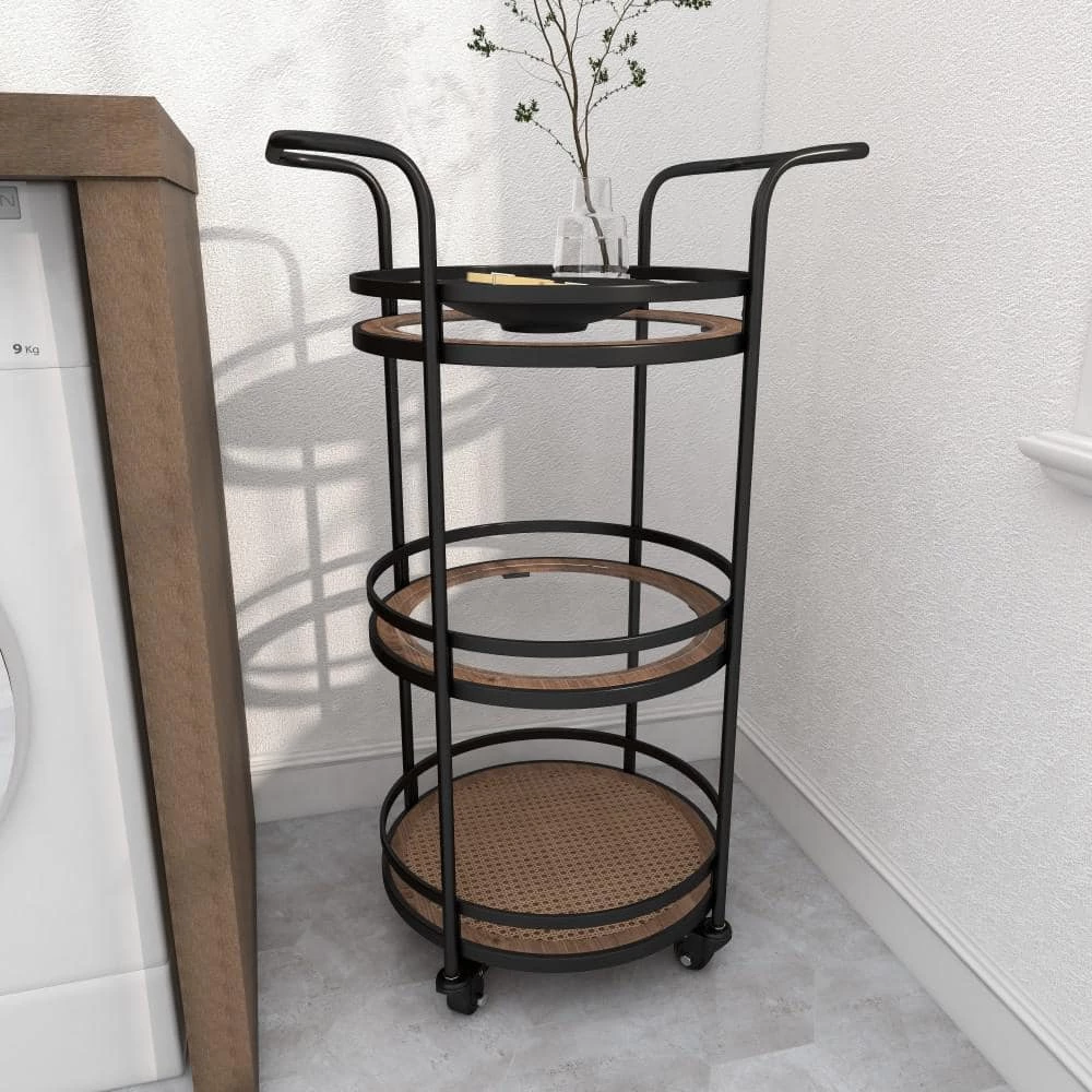 35 in. Brown Industrial Metal Bar Cart by Litton Lane 9 35 in. Brown Industrial Metal Bar Cart by Litton Lane - Image 7