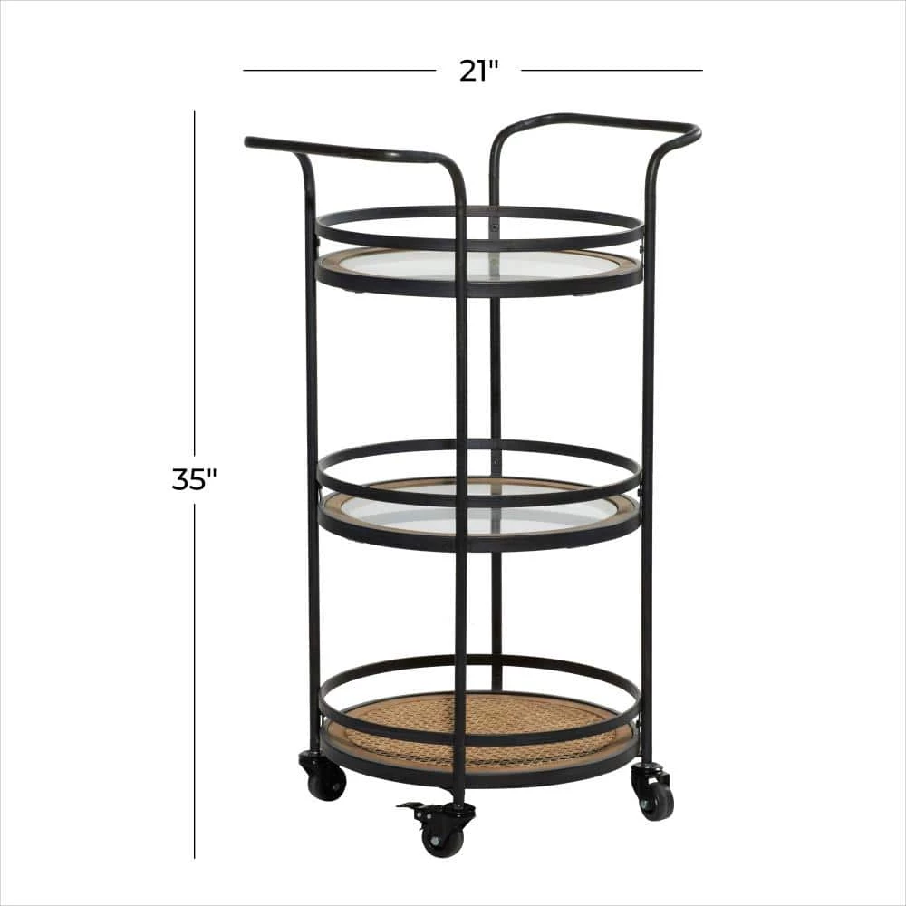 35 in. Brown Industrial Metal Bar Cart by Litton Lane 6 35 in. Brown Industrial Metal Bar Cart by Litton Lane - Image 4