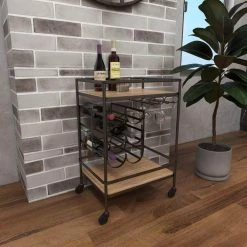30 in. Brown Wood Industrial Bar Cart by Litton Lane -Outlet Litton Lane Store brown litton lane bar carts 48673 4f 1000