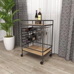 30 in. Brown Wood Industrial Bar Cart by Litton Lane -Outlet Litton Lane Store brown litton lane bar carts 48673 c3 1000