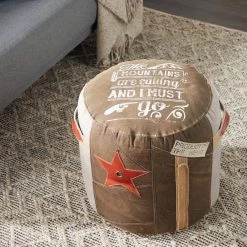 19 in. Brown Canvas Rustic Pouf by Litton Lane -Outlet Litton Lane Store brown litton lane bar stools 042253 31 1000