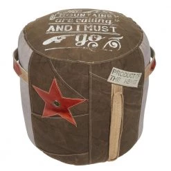 19 in. Brown Canvas Rustic Pouf by Litton Lane