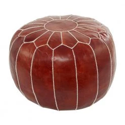 18 in. Brown Leather Bohemian Pouf by Litton Lane