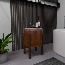 17 in. Brown Leather Traditional Stool by Litton Lane -Outlet Litton Lane Store brown litton lane bar stools 64780 1f 1000