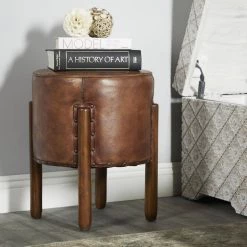 17 in. Brown Leather Traditional Stool by Litton Lane -Outlet Litton Lane Store brown litton lane bar stools 64780 31 1000