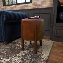 17 in. Brown Leather Traditional Stool by Litton Lane -Outlet Litton Lane Store brown litton lane bar stools 64780 4f 1000