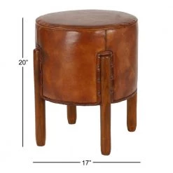 17 in. Brown Leather Traditional Stool by Litton Lane -Outlet Litton Lane Store brown litton lane bar stools 64780 c3 1000