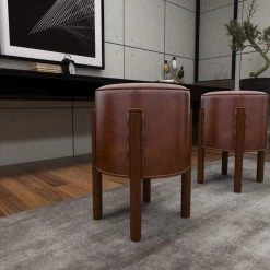 17 in. Brown Leather Traditional Stool by Litton Lane -Outlet Litton Lane Store brown litton lane bar stools 64780 fa 1000