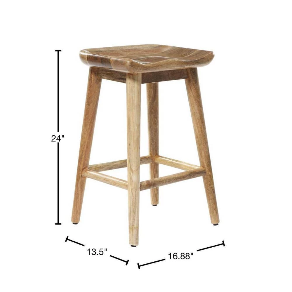 24 in. Brown Mango Wood Contemporary Counter Stool by Litton Lane 5 24 in. Brown Mango Wood Contemporary Counter Stool by Litton Lane - Image 3