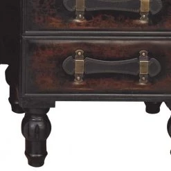 Brown Vintage Faux Leather 4 Drawer Bench with Leather Straps and Studs Set of 3 (22 X 37 X 18) by Litton Lane -Outlet Litton Lane Store brown litton lane bedroom benches 99023 1d 1000