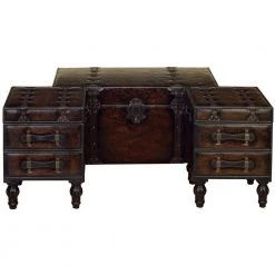 Brown Vintage Faux Leather 4 Drawer Bench with Leather Straps and Studs Set of 3 (22 X 37 X 18) by Litton Lane