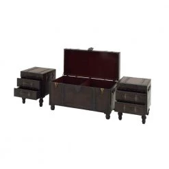 Brown Vintage Faux Leather 4 Drawer Bench with Leather Straps and Studs Set of 3 (22 X 37 X 18) by Litton Lane -Outlet Litton Lane Store brown litton lane bedroom benches 99023 a0 1000