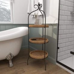 51 in. Brown Metal Traditional 3 Shelf Shelving Unit by Litton Lane -Outlet Litton Lane Store brown litton lane bookcases bookshelves 16402 1f 1000