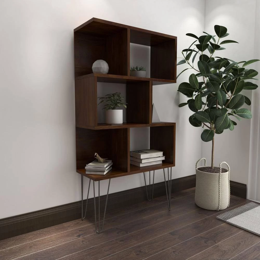 61 in. Brown Wood Modern 3 Shelf Shelving Unit by Litton Lane 7 61 in. Brown Wood Modern 3 Shelf Shelving Unit by Litton Lane - Image 5