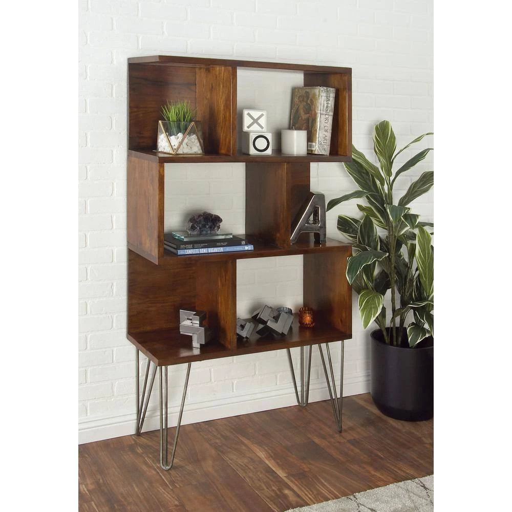 61 in. Brown Wood Modern 3 Shelf Shelving Unit by Litton Lane 11 61 in. Brown Wood Modern 3 Shelf Shelving Unit by Litton Lane - Image 9