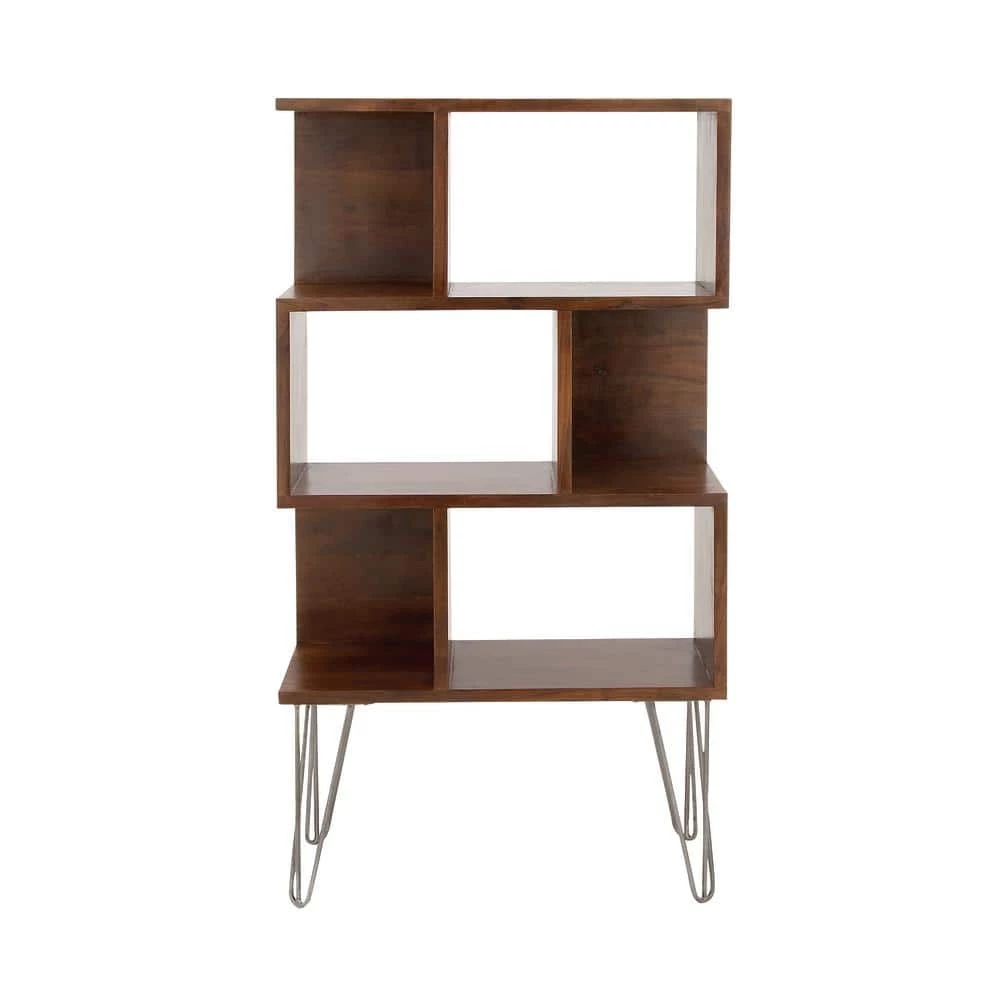 61 in. Brown Wood Modern 3 Shelf Shelving Unit by Litton Lane 3 61 in. Brown Wood Modern 3 Shelf Shelving Unit by Litton Lane