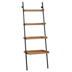 24 in. x 72 in. Tall 4-Tier Natural Wood And Black Metal Ladder Shelf by Litton Lane