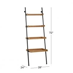 24 in. x 72 in. Tall 4-Tier Natural Wood And Black Metal Ladder Shelf by Litton Lane -Outlet Litton Lane Store brown litton lane bookcases bookshelves 37884 c3 1000