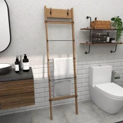 76 in. Brown Wood Ladder by Litton Lane -Outlet Litton Lane Store brown litton lane bookcases bookshelves 43412 4f 1000