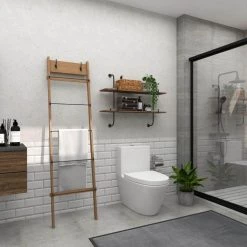 76 in. Brown Wood Ladder by Litton Lane -Outlet Litton Lane Store brown litton lane bookcases bookshelves 43412 fa 1000