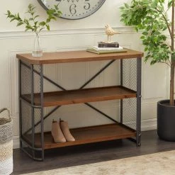 31 in. Brown Industrial Wood 3 Shelf Shelving Unit by Litton Lane -Outlet Litton Lane Store brown litton lane bookcases bookshelves 68642 31 1000
