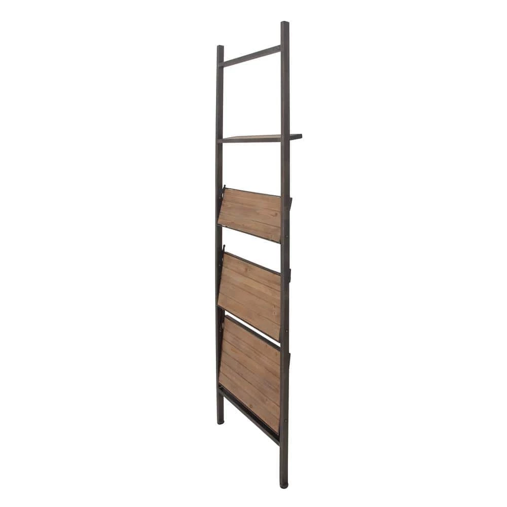 77 in. Dark Brown Wood Industrial 4 Shelf Shelving Unit by Litton Lane 8 77 in. Dark Brown Wood Industrial 4 Shelf Shelving Unit by Litton Lane - Image 6