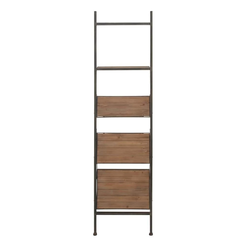 77 in. Dark Brown Wood Industrial 4 Shelf Shelving Unit by Litton Lane 6 77 in. Dark Brown Wood Industrial 4 Shelf Shelving Unit by Litton Lane - Image 4