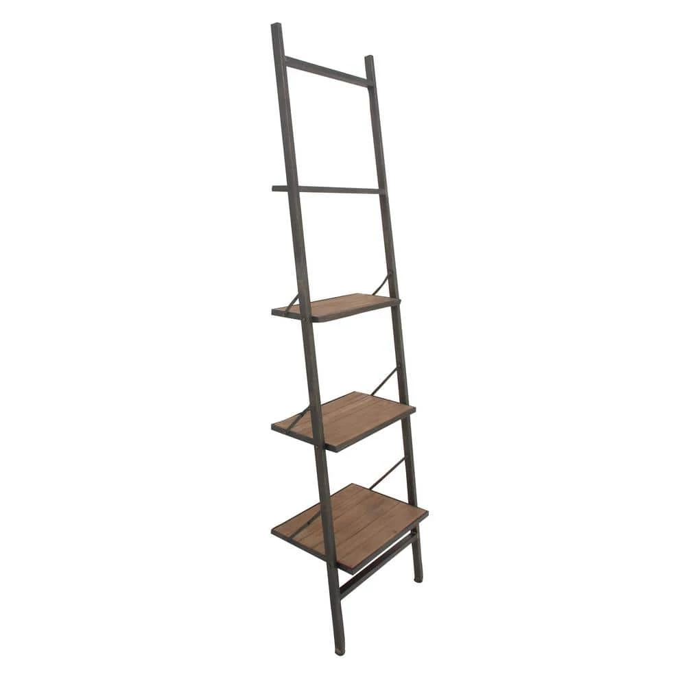 77 in. Dark Brown Wood Industrial 4 Shelf Shelving Unit by Litton Lane 3 77 in. Dark Brown Wood Industrial 4 Shelf Shelving Unit by Litton Lane