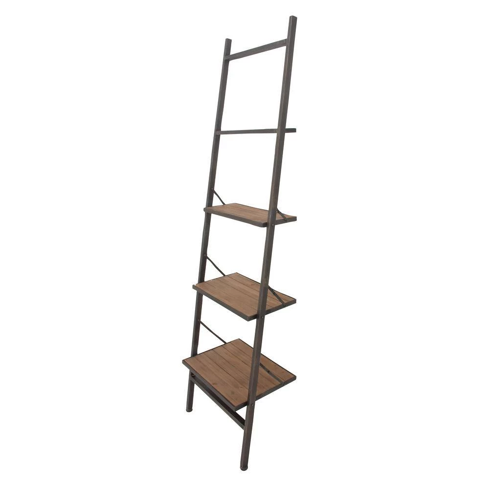 77 in. Dark Brown Wood Industrial 4 Shelf Shelving Unit by Litton Lane 4 77 in. Dark Brown Wood Industrial 4 Shelf Shelving Unit by Litton Lane - Image 2