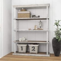 64 in. Brown Wood Farmhouse 5 Shelf Shelving Unit by Litton Lane -Outlet Litton Lane Store brown litton lane bookcases bookshelves 98163 1d 1000