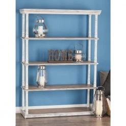 64 in. Brown Wood Farmhouse 5 Shelf Shelving Unit by Litton Lane -Outlet Litton Lane Store brown litton lane bookcases bookshelves 98163 31 1000