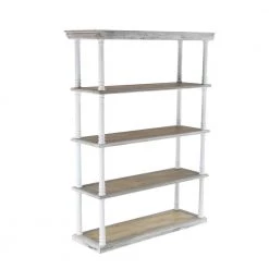 64 in. Brown Wood Farmhouse 5 Shelf Shelving Unit by Litton Lane -Outlet Litton Lane Store brown litton lane bookcases bookshelves 98163 4f 1000