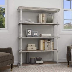 64 in. Brown Wood Farmhouse 5 Shelf Shelving Unit by Litton Lane -Outlet Litton Lane Store brown litton lane bookcases bookshelves 98163 66 1000