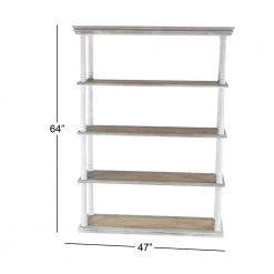 64 in. Brown Wood Farmhouse 5 Shelf Shelving Unit by Litton Lane -Outlet Litton Lane Store brown litton lane bookcases bookshelves 98163 76 1000