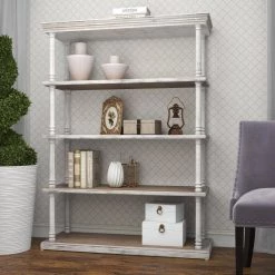 64 in. Brown Wood Farmhouse 5 Shelf Shelving Unit by Litton Lane -Outlet Litton Lane Store brown litton lane bookcases bookshelves 98163 d4 1000