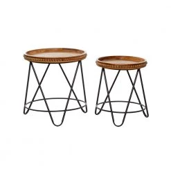 17 in. Black Round Wood Beaded End Table with Brown Tops 2-Pieces by Litton Lane -Outlet Litton Lane Store brown litton lane coffee tables 16403 66 1000