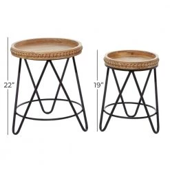 17 in. Black Round Wood Beaded End Table with Brown Tops 2-Pieces by Litton Lane -Outlet Litton Lane Store brown litton lane coffee tables 16403 76 1000