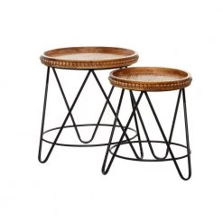 17 in. Black Round Wood Beaded End Table with Brown Tops 2-Pieces by Litton Lane -Outlet Litton Lane Store brown litton lane coffee tables 16403 c3 1000