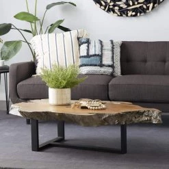 50 in. Brown Round Wood Handmade Live Edge Wood Slab Coffee Table with Black T Stand Base by Litton Lane 25 50 in. Brown Round Wood Handmade Live Edge Wood Slab Coffee Table with Black T Stand Base by Litton Lane -Outlet Litton Lane Store brown litton lane coffee tables 21668 31 1000