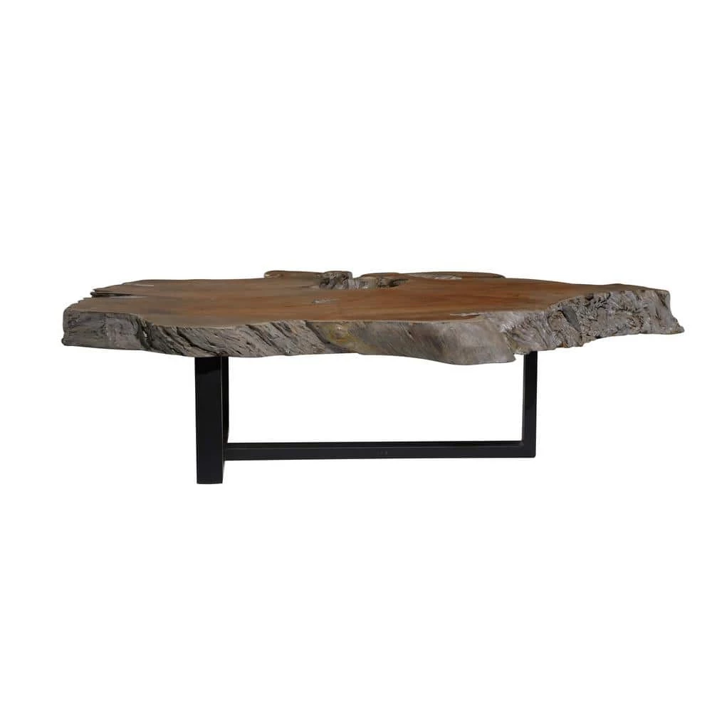 50 in. Brown Round Wood Handmade Live Edge Wood Slab Coffee Table with Black T Stand Base by Litton Lane 6 50 in. Brown Round Wood Handmade Live Edge Wood Slab Coffee Table with Black T Stand Base by Litton Lane - Image 4