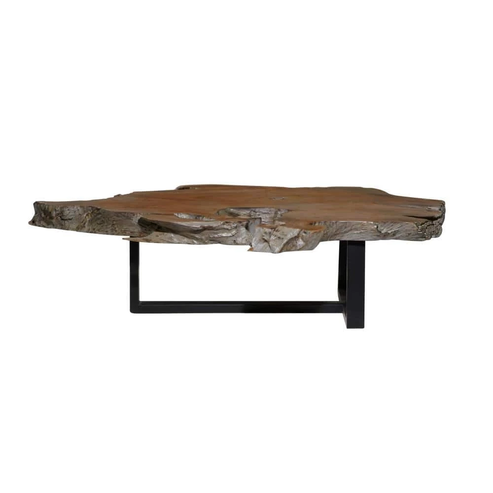 50 in. Brown Round Wood Handmade Live Edge Wood Slab Coffee Table with Black T Stand Base by Litton Lane 4 50 in. Brown Round Wood Handmade Live Edge Wood Slab Coffee Table with Black T Stand Base by Litton Lane - Image 2